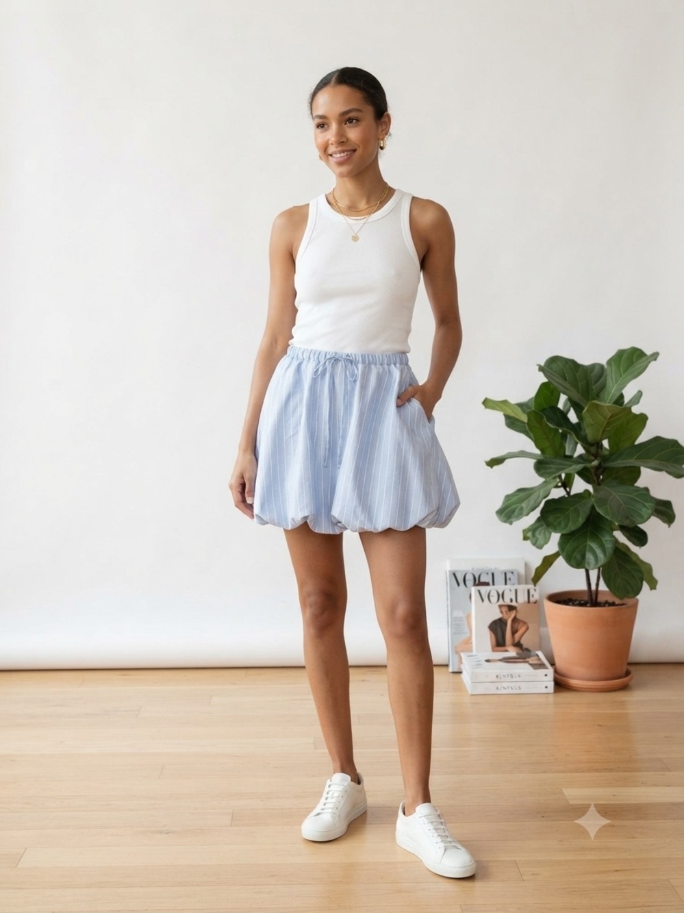 Women's Light Blue Striped Bubble Hem Skirt - Size XL